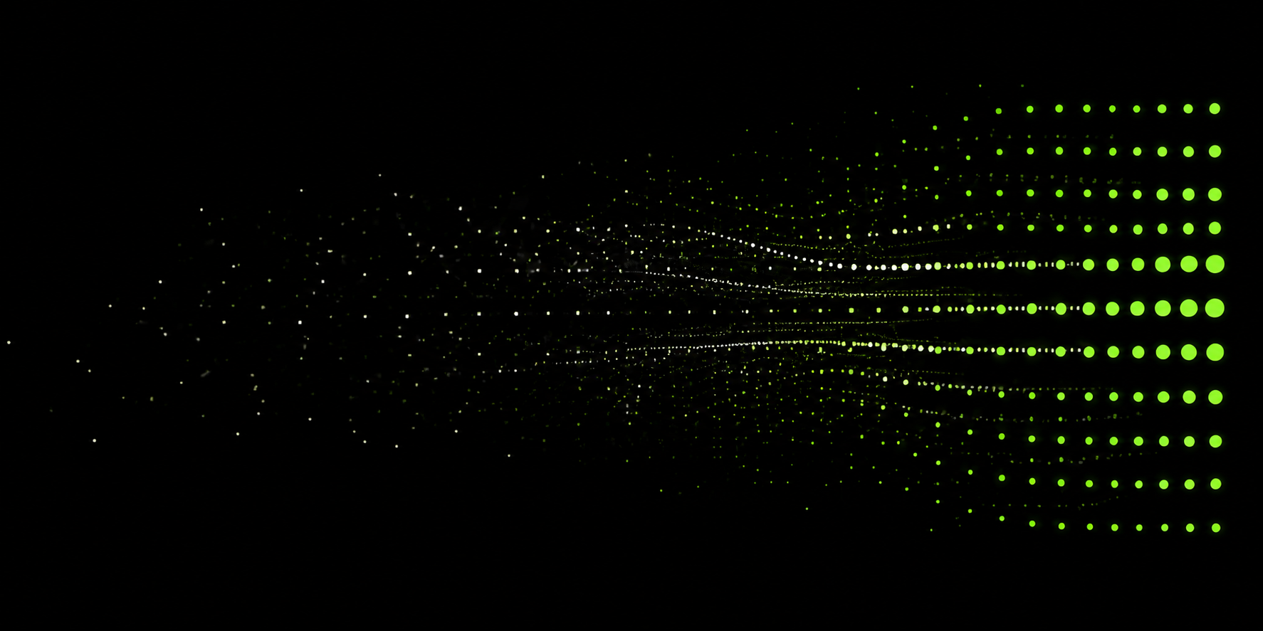 Abstract data particles converging into an ordered intelligent system